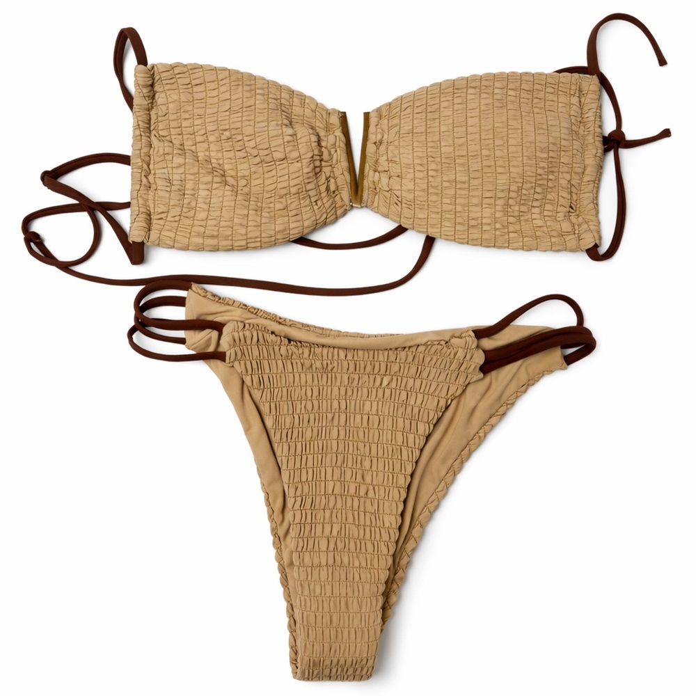 Amazon Tan women’s Textured Bikini bathing suit Set